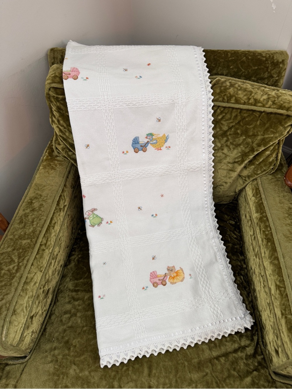 Needlepoint Embroidered Baby Blanket